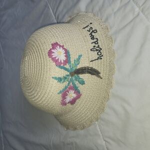 H&M Tan and Pink Floral Embroidered Hat